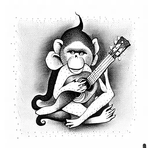 Hippie Monkey In A Sweater Smoking A Joint And Playing The Ukulele