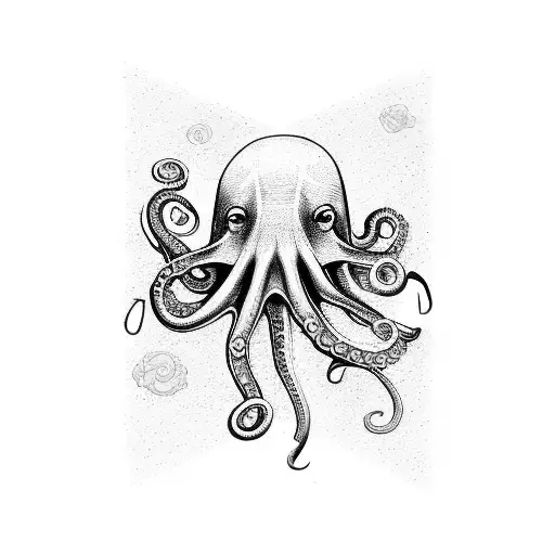 An Octopus Intertwined With Philosophical Symbols In A Dotwork Style