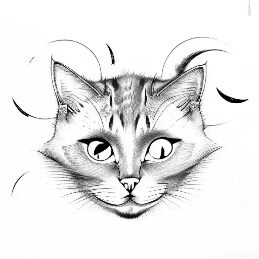 Cat With Bats And Moon And Forest