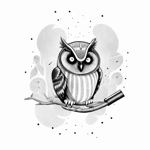 An Owl Holding A Gun In Its Talons With A Historical Timeline Wrapping Around It