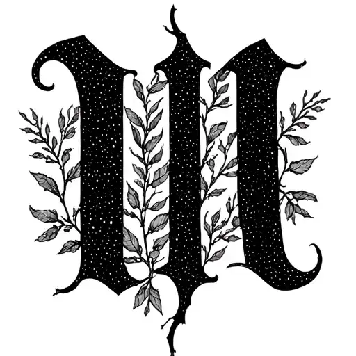 The Letter M Gothic With Plant Branches Around