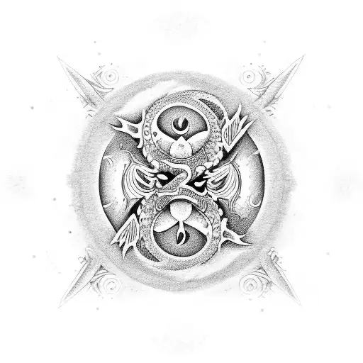 Dragon With Yin Yang And Symbols