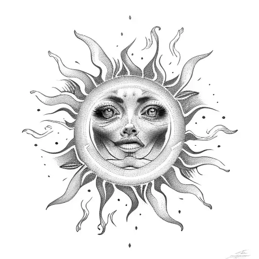Sun With Eye In The Center Flames