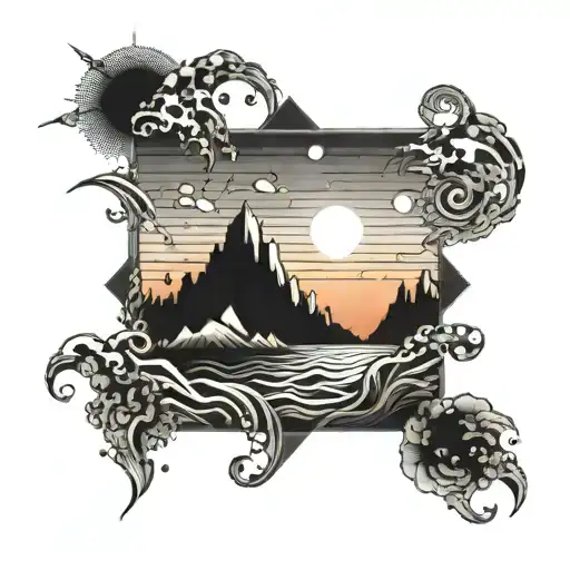 Sunset Scene With Pieces Made Wavy And Distorted