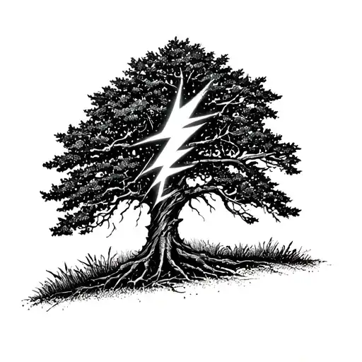 A Tattoo Of A Lightning Bolt Striking A Tree In A Nature Setting