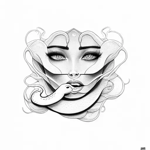 Women Face With A Snake