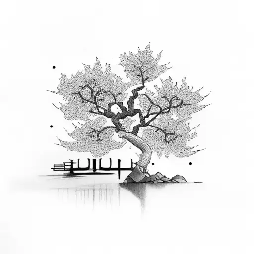 Cherry Blossom Tree With Japanese House