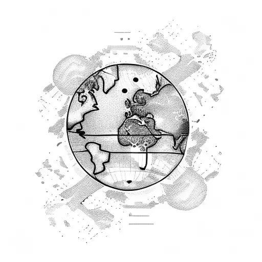 A Dotwork Tattoo Of A World Map With Airplane Trails Connecting Different Destinations