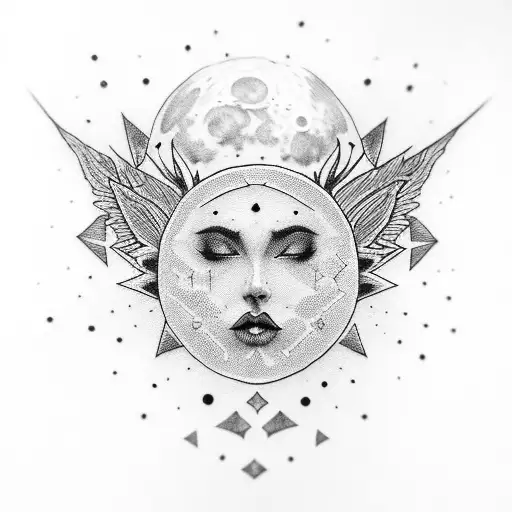 Woman Moon Star Sky Solid Black Gothic Emo