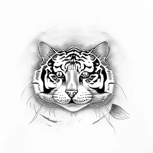 Half Ghead British Short Cat And Half Tiger Head