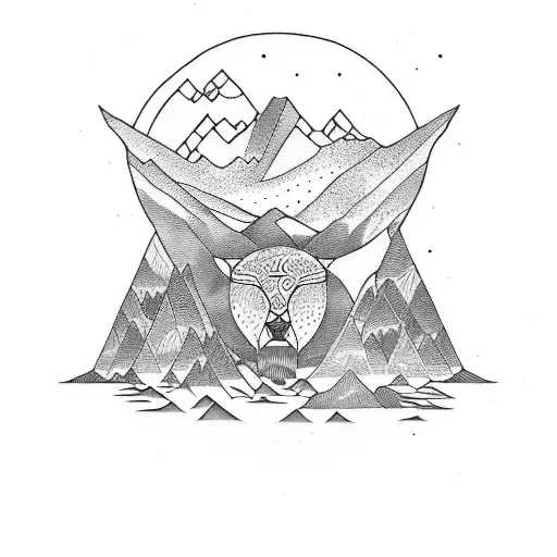 Line With Mountain Outline