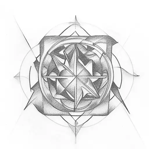 Circular And Square Shaped Tattoo Depicting Five Elements For Male For Wrist