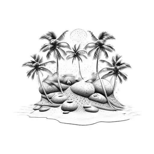 Beach With Palm Trees And Text That Says Parlor Boyz