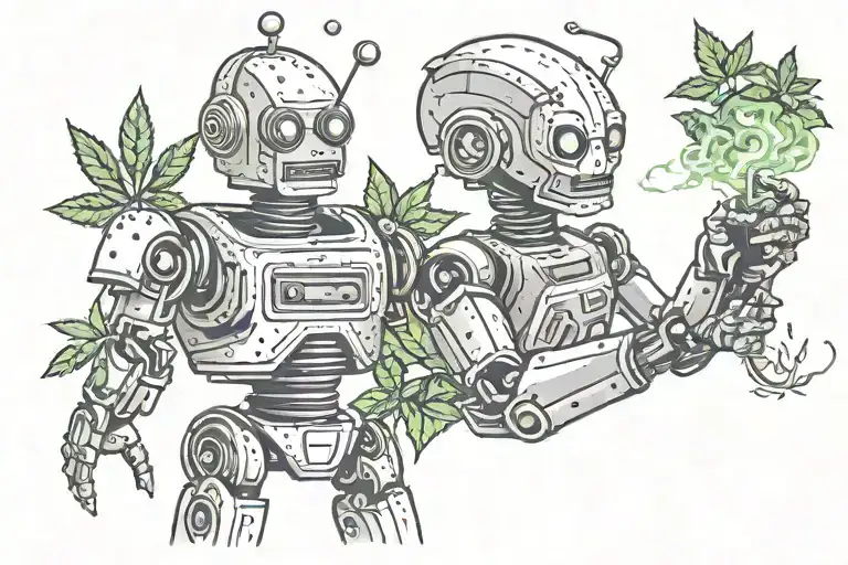 A Robot And An Alien Fighting While Smoking Marijuana