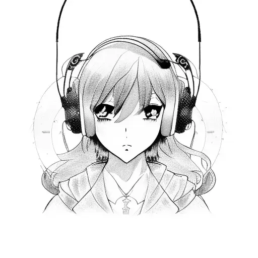 A Whimsical Anime Character With Headphones And A Guitar
