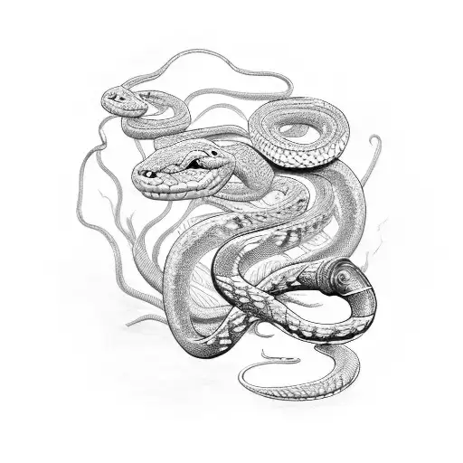 A Snake Coiled Around A Vintage Film Camera