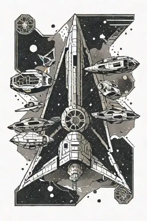 An Intricate Design Featuring Iconic Star Wars Spaceships In A Dotwork Style