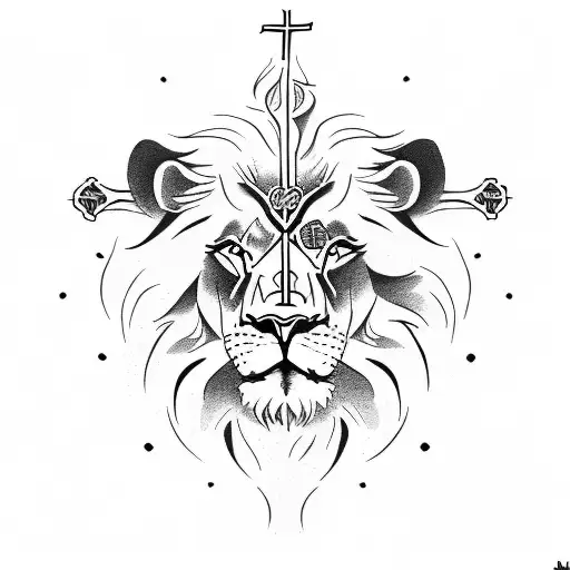 Lion With Cross And Bible Verse For A Sleeve