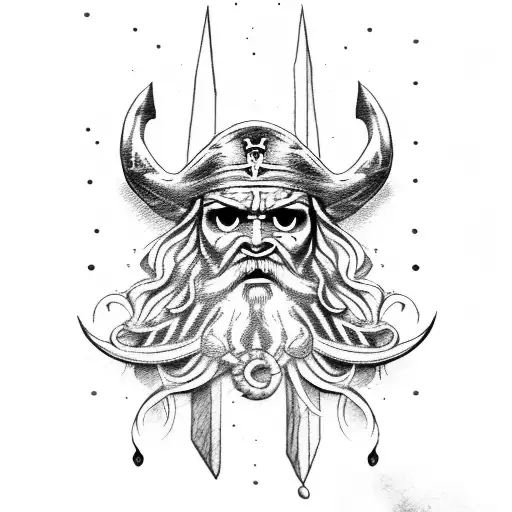 Poseidon With A Pirate Ship