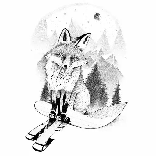 Fox Riding A Snowboard