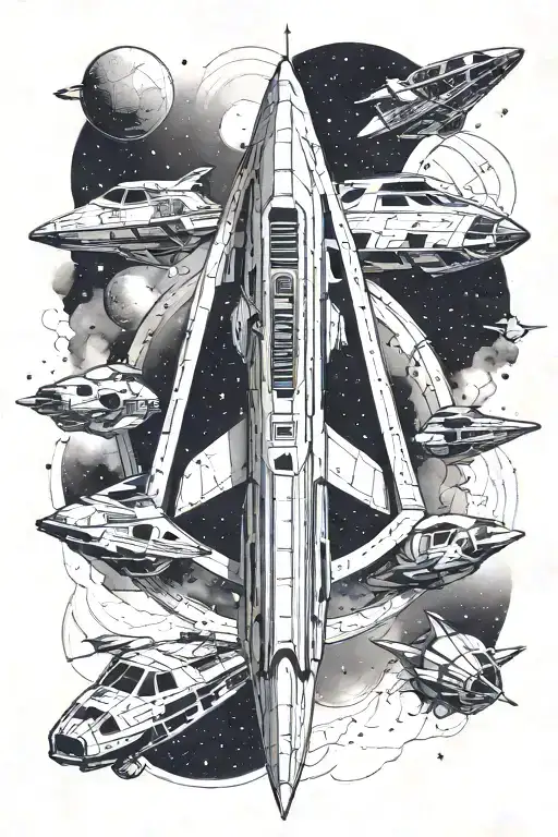 An Intricate Design Featuring Iconic Star Wars Spaceships In A Dotwork Style