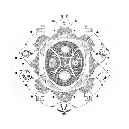 A Dotwork Tattoo Of A Family Tree With Each Member Represented By A Different Tech Symbol