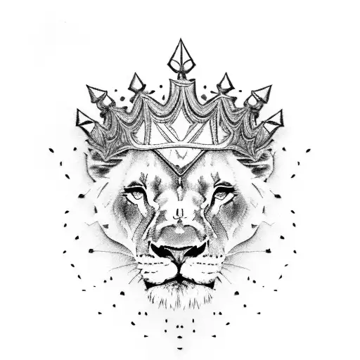 Two Lion Cub Faces With Royal Crowns On Their Head