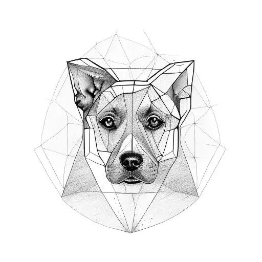 Half Realistic Dog Half Geometric Outline Of Dog's Face