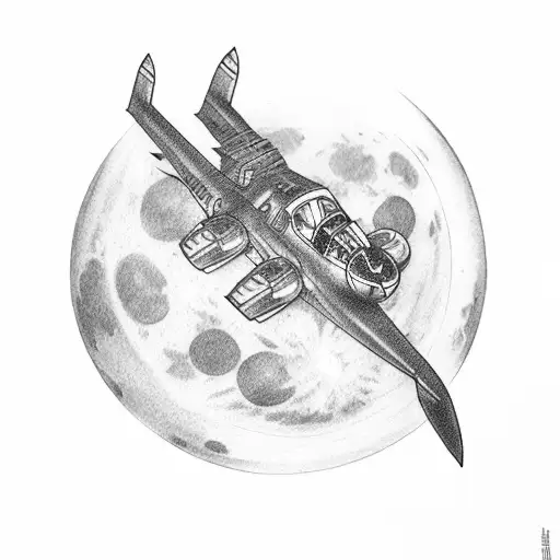 Four Man On A Drakkar Looking At The Moon With One Standing