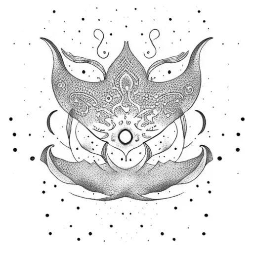 A Dotwork Tattoo Of A Crescent Moon Made Up Of Delicate Floral Patterns