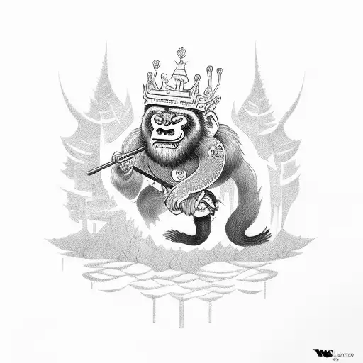Wu Kong The Mokey King Swinging Through A Forest