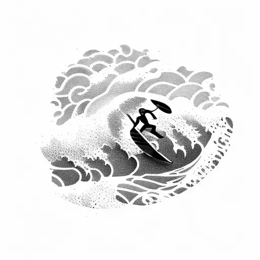 A Surfer Riding A Massive Wave With A Mountain Backdrop