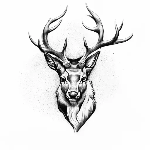 Half And Half Of Stag Head And Floral