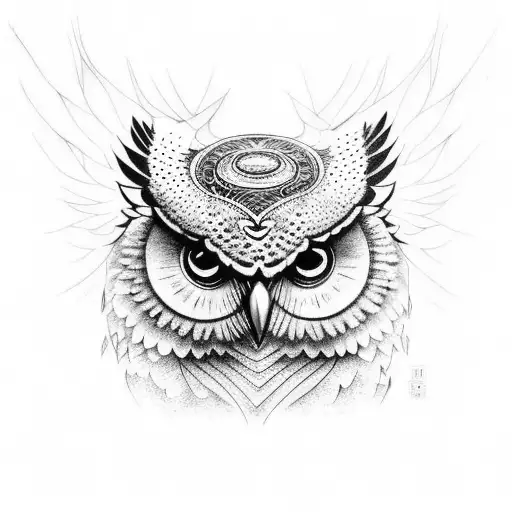 Big Owl With Ying Yang Fish Underneath