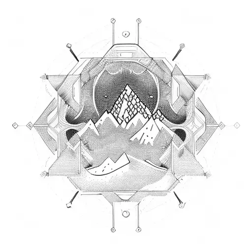 A Majestic Mountain Range With Circuitry Patterns Intertwined