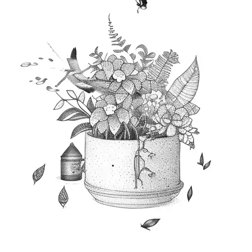 Travel Theme With House Plants And Flowers And Birds