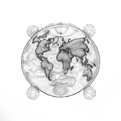 A Detailed World Map Composed Of Intricate Guitar Strings