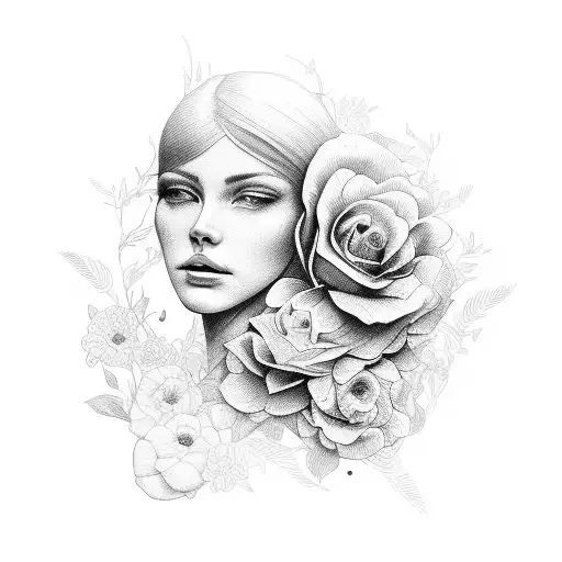 Flowers Woman Holding 2 Children