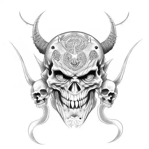 Demon Face With Skulls Around It