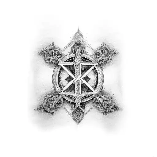 An Intricate Design Combining The Image Of A Car Engine And A Cross