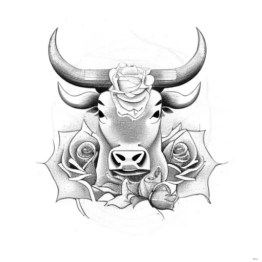 A Bull Holds A Red Rose In His Mouth