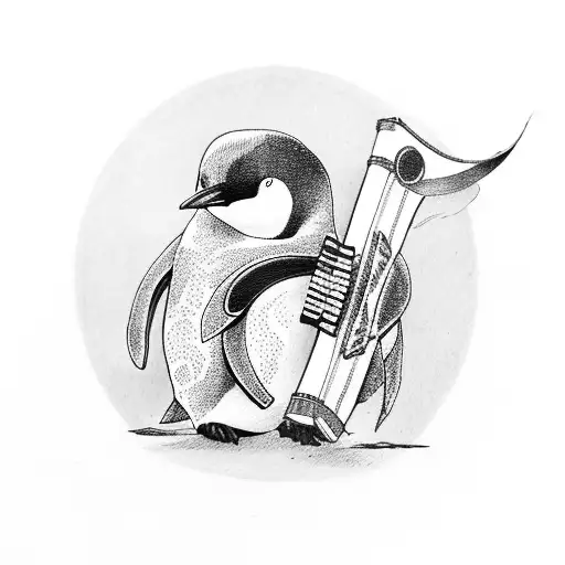Penguin Playing A Harmonica With A Katana In The Back