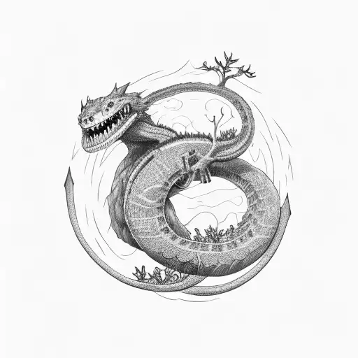 Ouroborus With Tree In Center