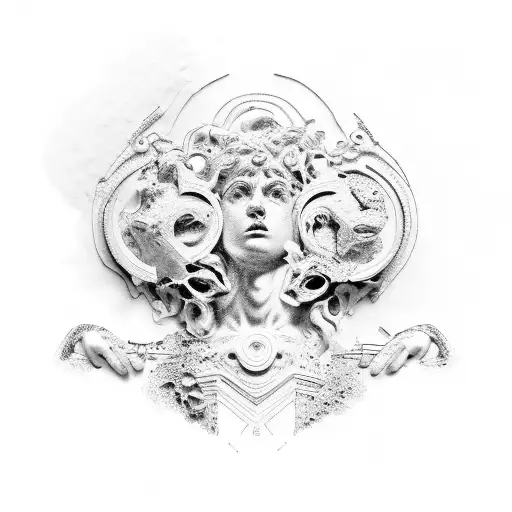 Broken Greek Sculpture And Glued With Gold