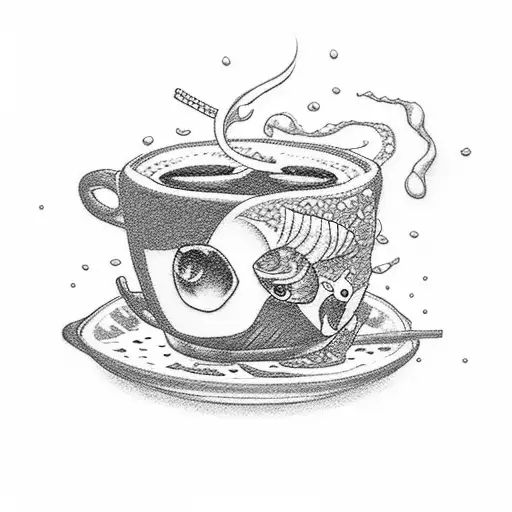 Polaroid Picture Of A Sushi Sipping Coffee