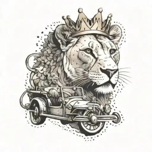 Lioness With Crown Driving A Car