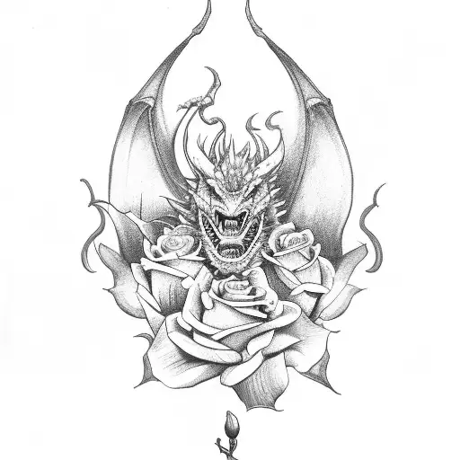 Dragon With Roses And Spelling Sarfraz On Dragon