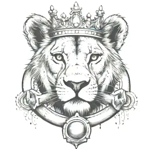 Lioness With Crown With Paws On Steering Wheel While Driving A Car