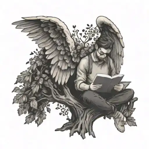 An English Teacher Reading Under A Tree With Angel Wings