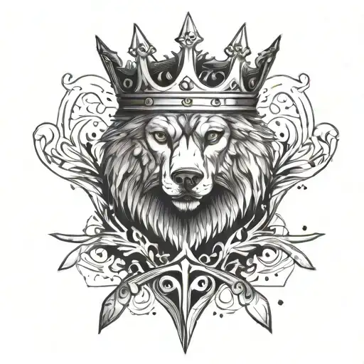 A Crown Made Of Swords With A Wolf Emblem Surrounded